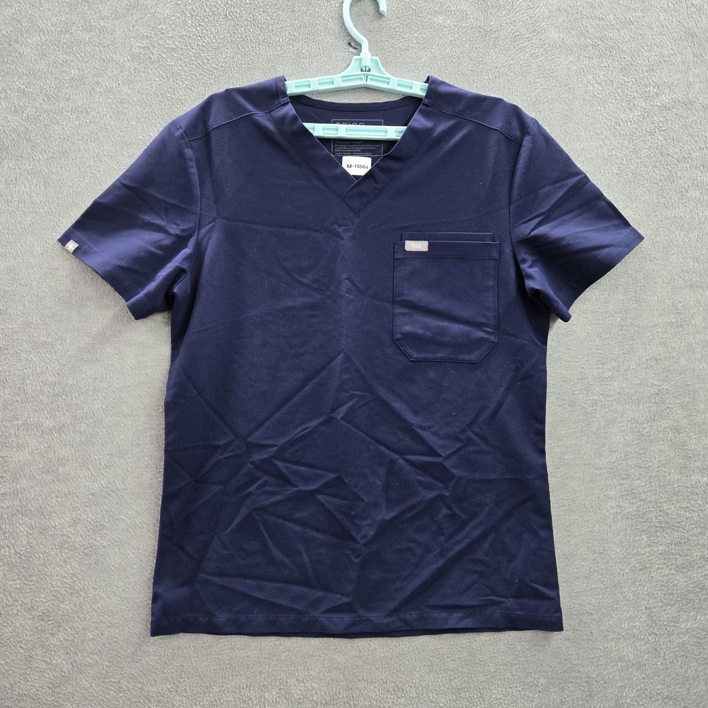 FIGS Women Scrub Top S Blue Logo PO#2017 Short Sleeve